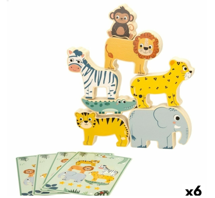 Building Game + Figures Woomax animals 16 Pieces 7 x 7 x 1,5 cm (6 Units)